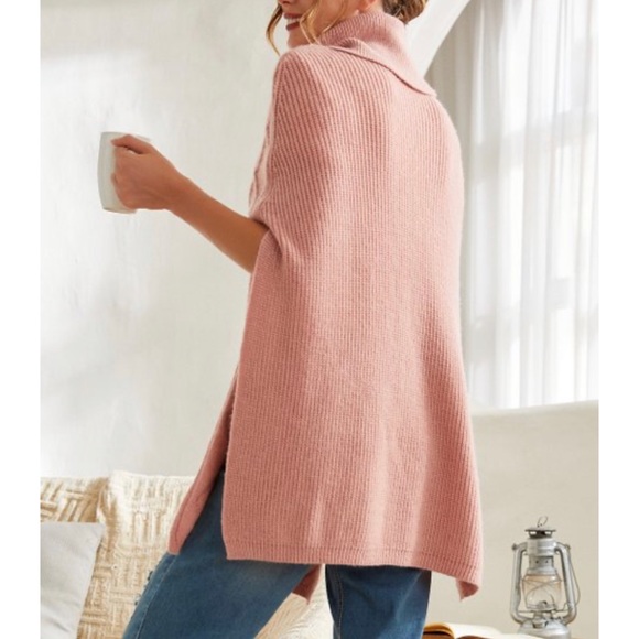 Simple by Suzanne Betro Blush Cable-Knit Turtleneck Poncho 3X/4X - Picture 2 of 6